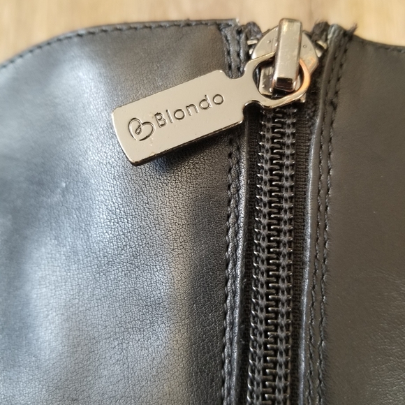 Blondo Black Tall Leather Riding Boot Side Zip Round Toe Block Heel Waterproof - Picture 3 of 16